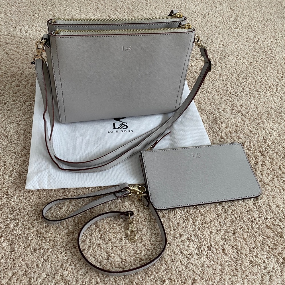[Lo & Sons] Pearl Crossbody Bag in Gray Saffiano